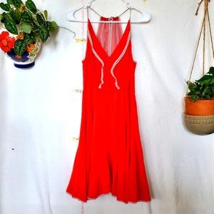 ANTHROPOLOGIE GIRLS FROM SAVOY MITSY RUFFLED HALTER 100% SILK MINI DRESS RED 6